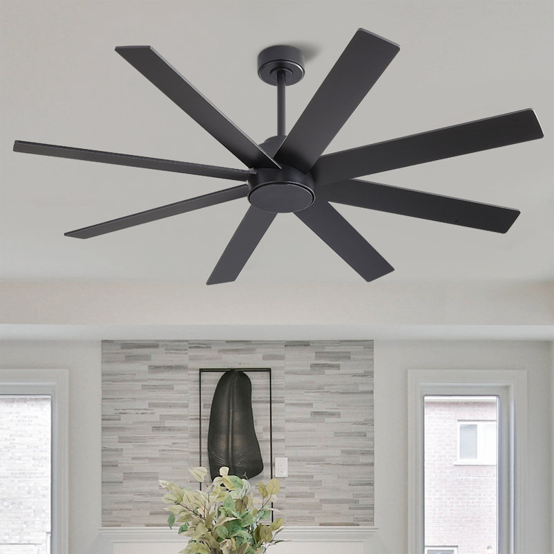 Ventilateur de plafond 8 pales avec télécommande, Noir avec pales noires, 72"