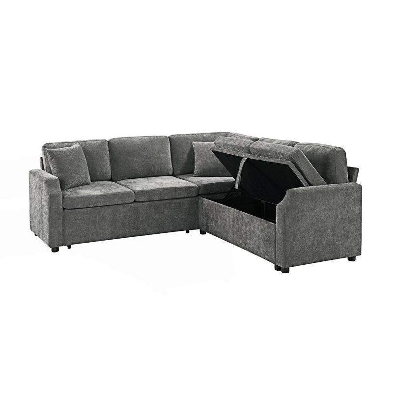 Canapé-lit modulaire, canapé modulaire en L avec compartiment de rangement dissimulé, Gris