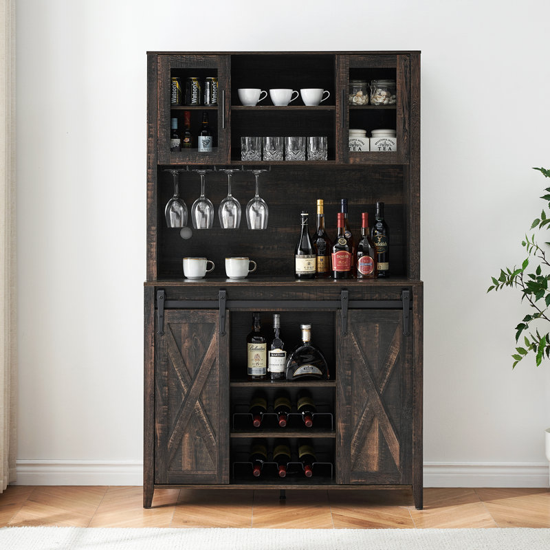Meshah Sideboard with Bar Hutch, Black