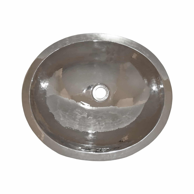 Copper Hand Hammered Oval Undermount Bathroom Sink, Foundry Polished Nickel