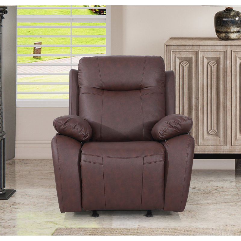 Bhevin Faux Leather Recliner, Brown Faux Leather