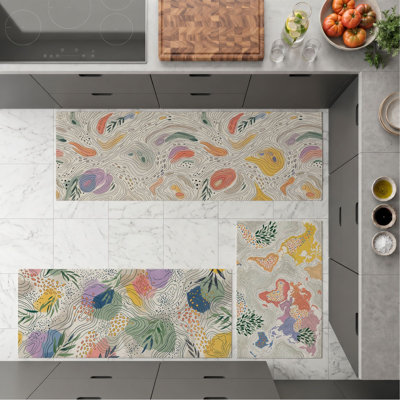 Abstract Floral Non-Slip Washable Kitchen Mats