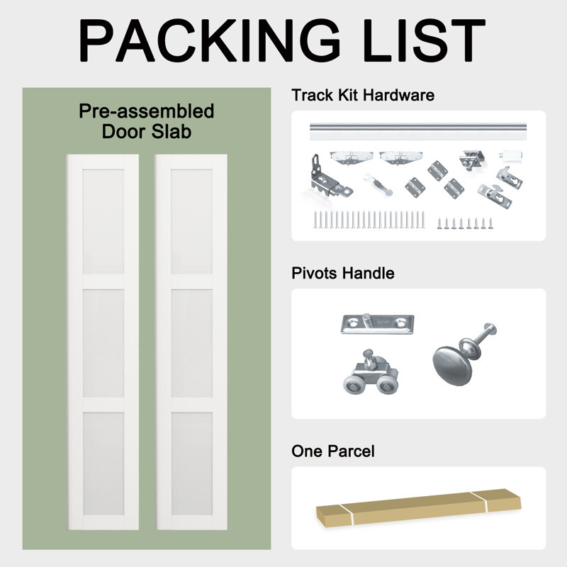 36 in. x 80 in. White Frosted Glass Solid Core MDF Bi-Fold Door