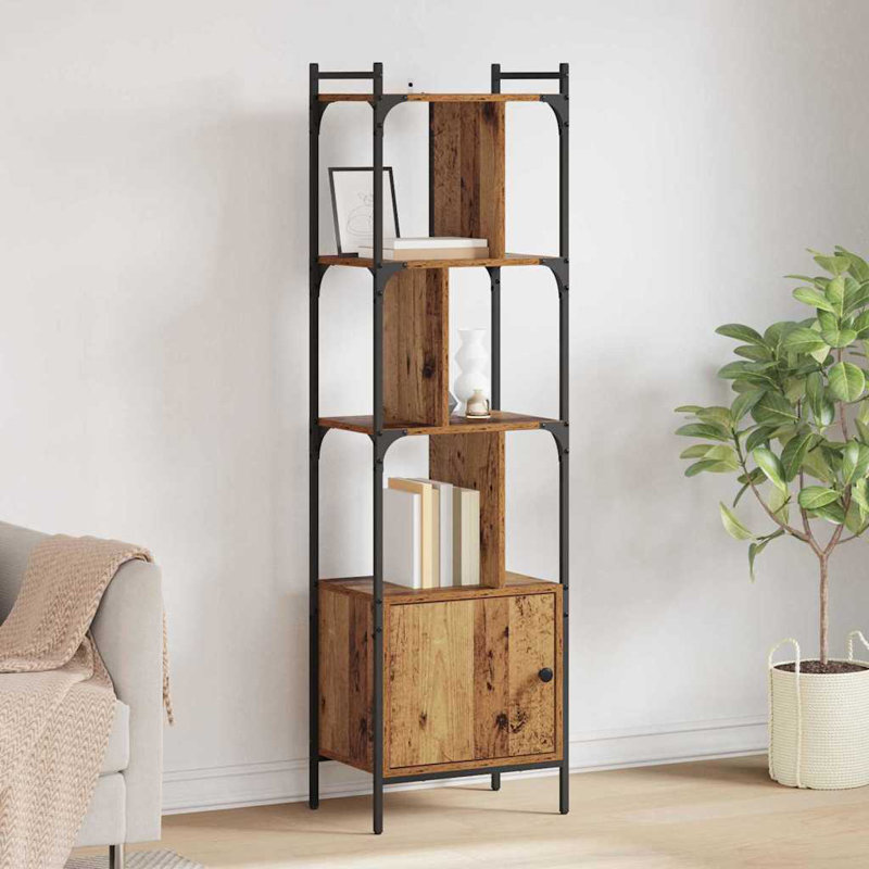 154.5cm H x 44.5cm W Metal Bookcase, Old Wood