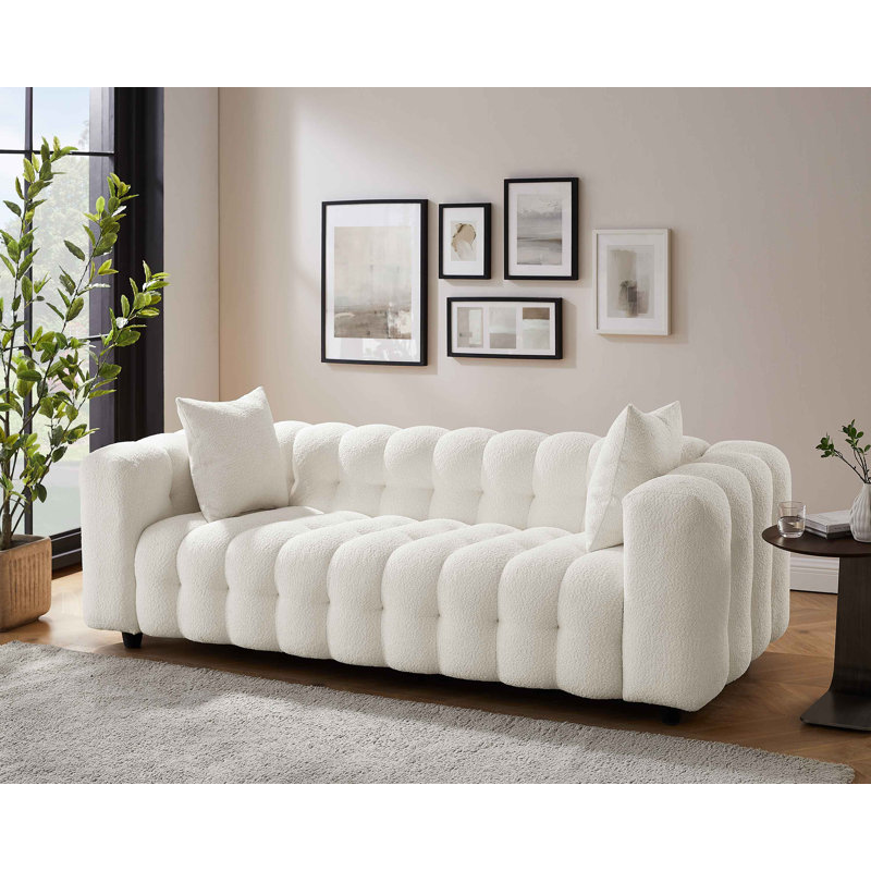Lavance MINIMORE Modern 89.4'' Square Arms Chesterfield Sofa, Cream White