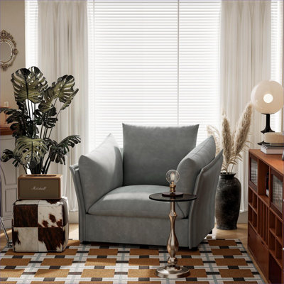 Fauteuil d'appoint moderne surdimensionné, rembourrage amovible en chenille gris doux pour le salon