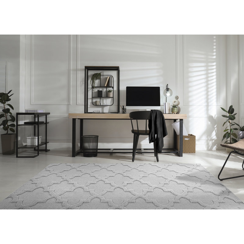 Tapis argenté à motif de treillis à boucles coupées par Nasturtium, Rectangle 9 pi x 12 pi