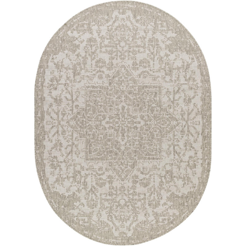 Tapis intérieur / extérieur gris Gaiwan, Ovale 6 pi 7 po x 9 pi