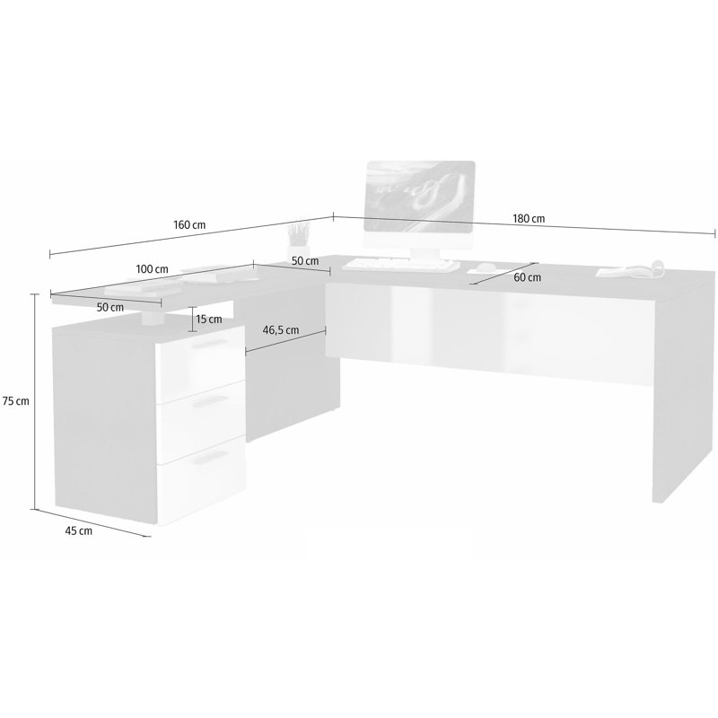 Calderone 180cm W Rectangular Executive Desk, White/White