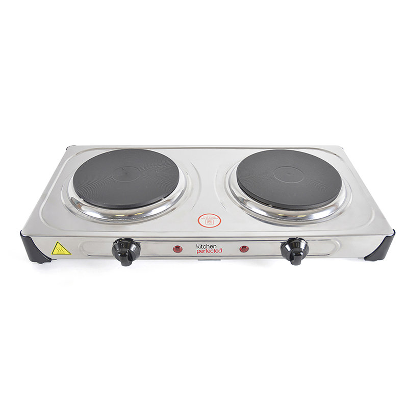 Kitchen Perfected 2000 Watt Electric Double Hotplate, Silver/Grey