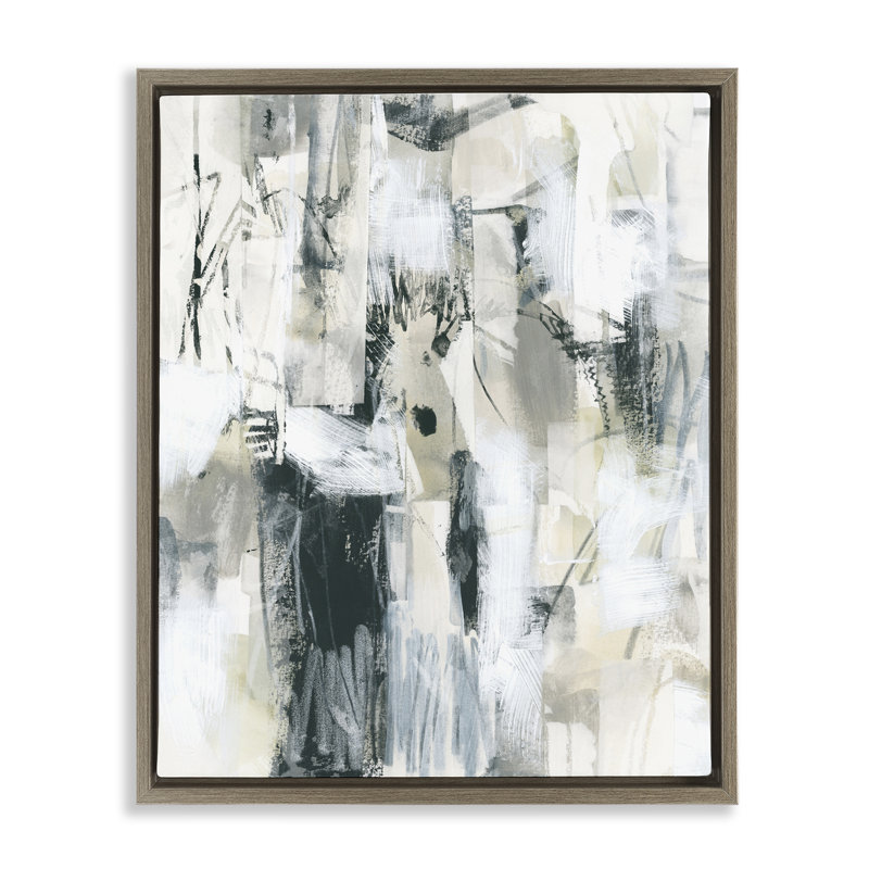 Art mural abstrait gris sur toile par June Erica Vess, H 21 po x l 17 po, Cadre flottant orme Montalcino