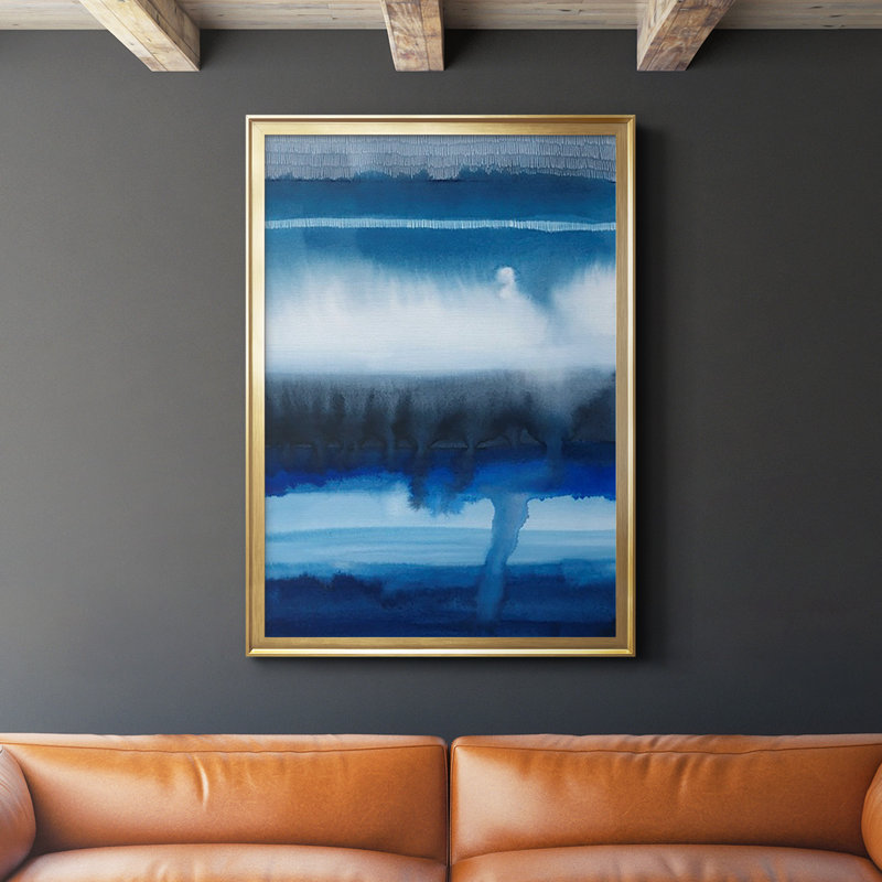 Deep Blue Shore I, reproduction encadrée de qualité supérieure - prête à être accrochée, Or, H 42,5 po x l 30,5 po x P 1 po