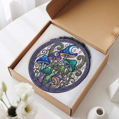 Mystic Mushrooms Stained Glass Window Panel，12"H