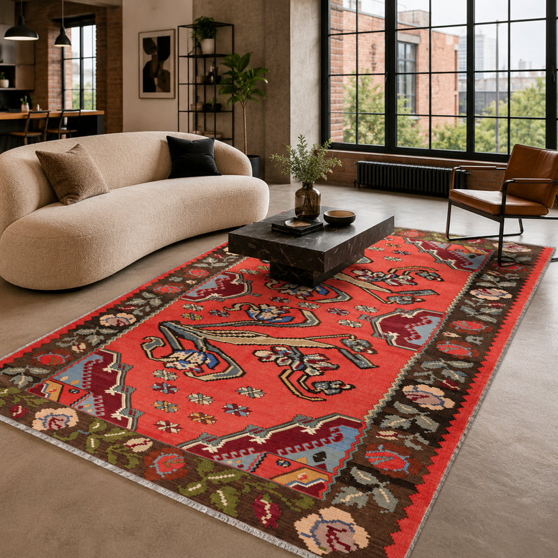 Vintage Look Cotton and Chenille Flatweave Area Rug, 80 x 150 cm