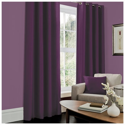Luxury Faux Silk Lined Eyelet Curtains Pair - Elegant Window Drapes with Solid Colour Finish for Living Room Bedroom Dining Room Home Décor