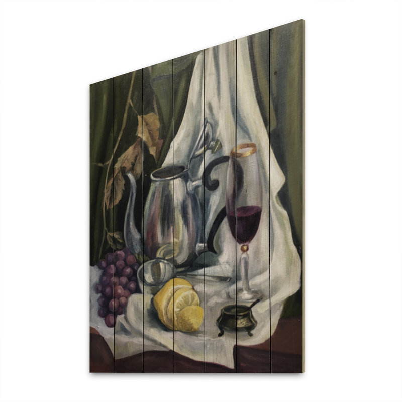 Still Life French Wine Apero - Peinture sur bois sans cadre, H 20 po x l 12 po x P 1 po