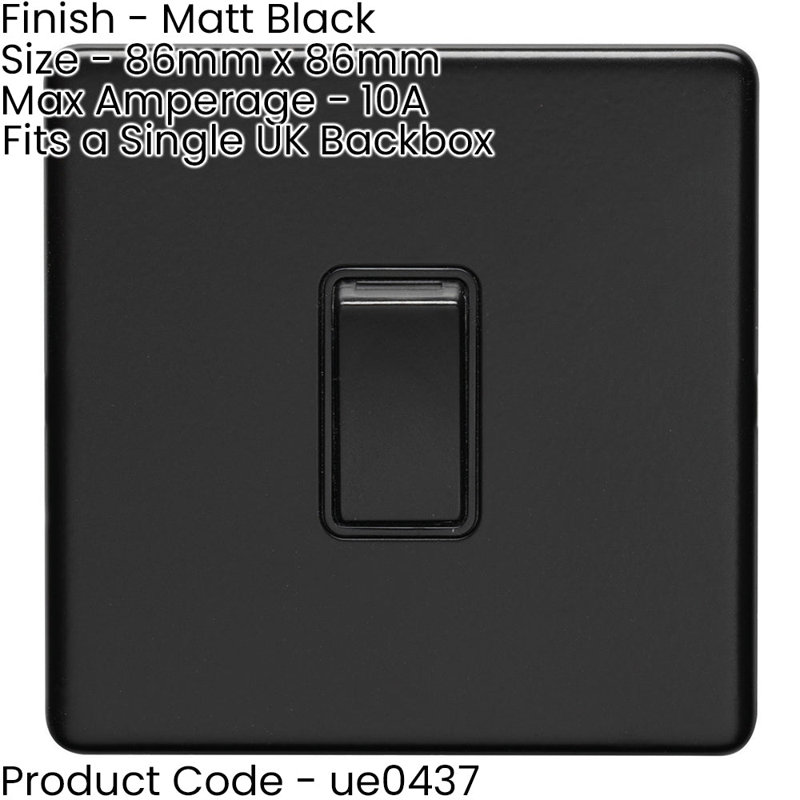 1 Gang Single 10A INTERMEDIATE Light Switch SCREWLESS SATIN BRASS Metal Rocker, Matte Black, Black