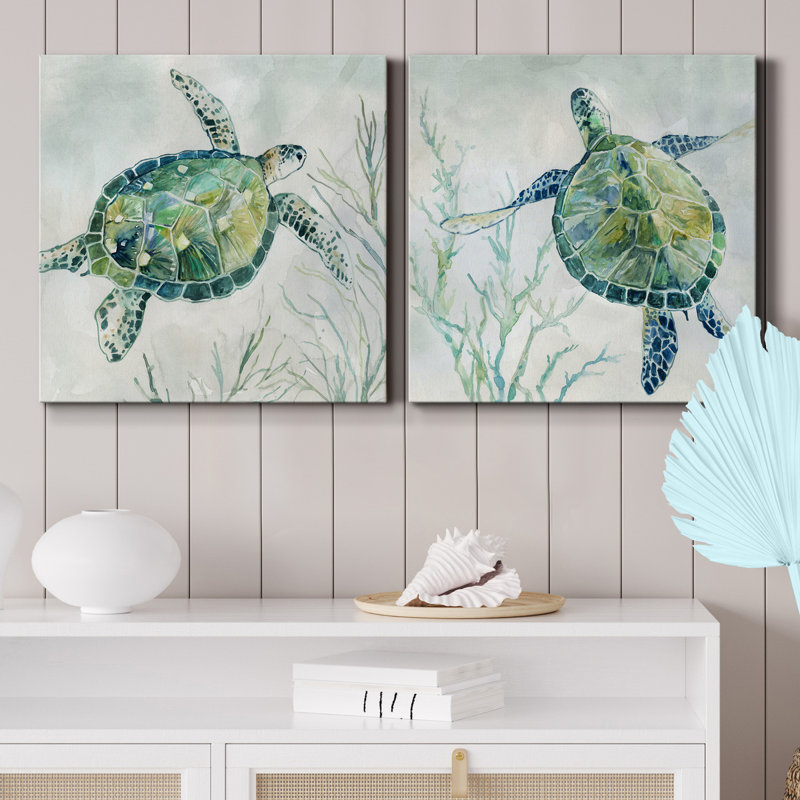 «Seaglass Turtle I», ensemble de 2 reproductions sur toiles tendues, H 40 po x l 80 po x P 1 po