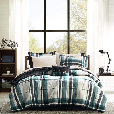 Ensemble d'édredon et de draps 7 pièces en microfibre sarcelle / noir 7 pi.