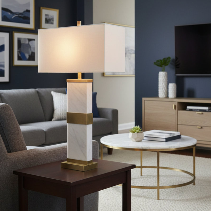Transitional 1 Light Marble Rectangular Table Lamp