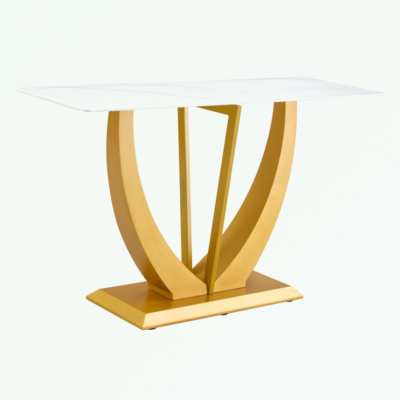 Console Table, White Top/Gold Base