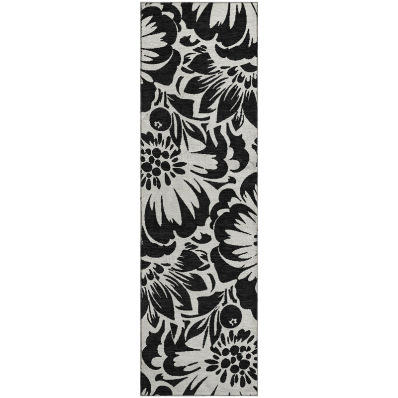 Premium Machine Washable Cerrito AMF551 Black Rug, Runner 2'3" x 7'6"