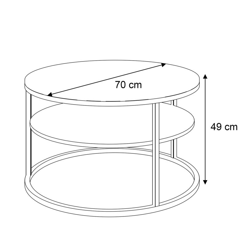 COREIL Black Matte Round Coffee Table with Shelf, White