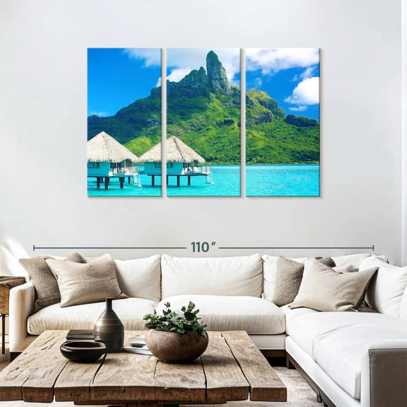 Scène de plage Gillard Tahiti, H 48 po x l 74 po