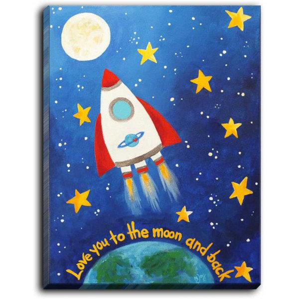 « love you to the moon rocket » par njoy art, reproduction d’art sur toile tendue, H 20 po x l 16 po x P 1,5 po