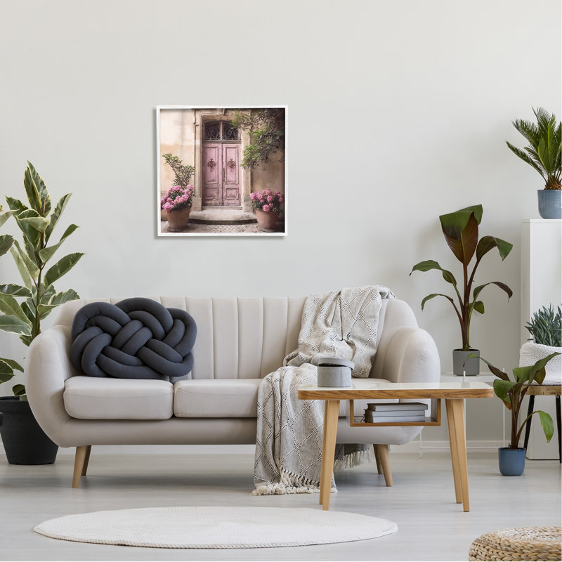 Porte florale rose encadrée sur bois par Riley B, impression, Giclée encadrée blanc bord de mer, H 24 po x l 24 po x P 1,5 po