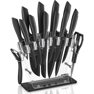 16-Piece High Carbon Stainless Steel Knife Set With Non-Stick Coating, Acrylic Stand, And Kitchen Scissors - Rust-Free And Ultra-Sharp Cutlery For Precision Cutting