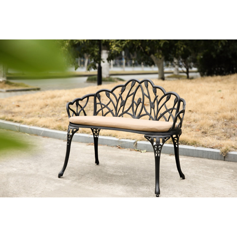 Banc d'extérieur en fonte d'aluminium avec coussin moelleux pour balcon et espaces de décoration florale