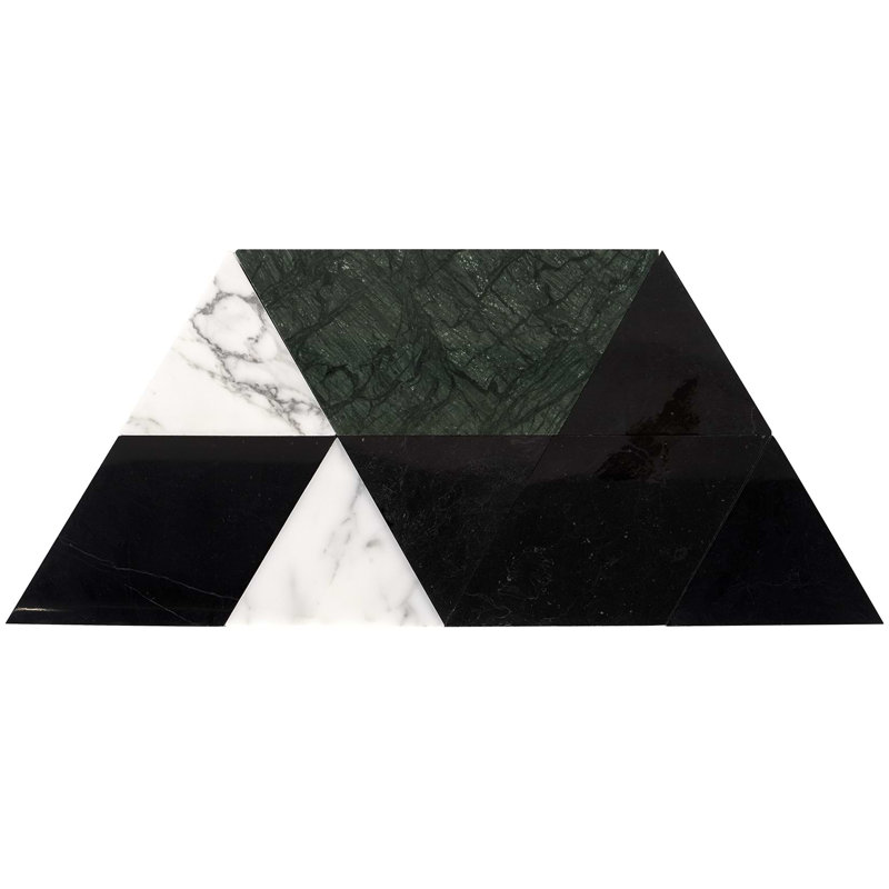 Prism 8x14 Triangle Polished Marble Mosaic Tile, Verdone Green
