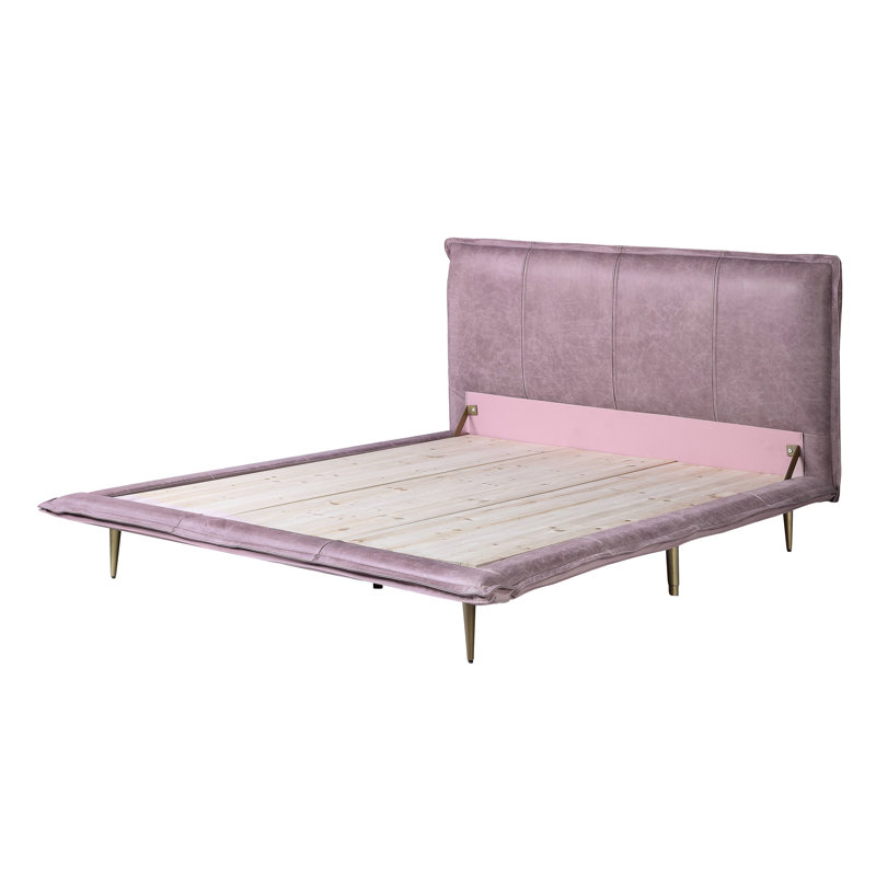 Givens Upholstered Metal Platform Bed, Pink, King