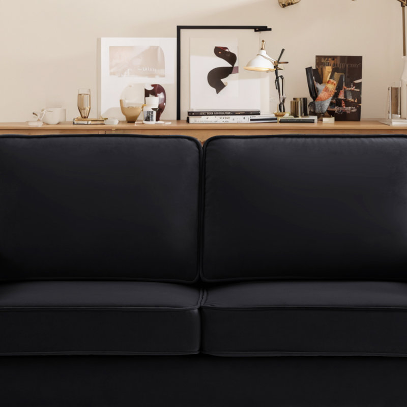 Mitsuyo Inbox Zero 51.5" Upholstered Modern Loveseat, Black