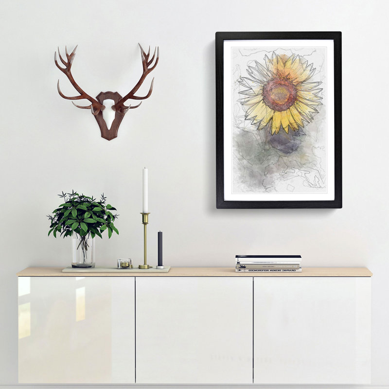 The Sunflower in Abstract - Framed Print, Black, 60cm H x 40cm W x 2cm D