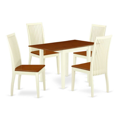 L'ensemble de mobilier de salle à manger 5 pièces comprend une table de salle à manger rectangulaire avec Dropleaf et 4 chaises en bois, babeurre et cerise