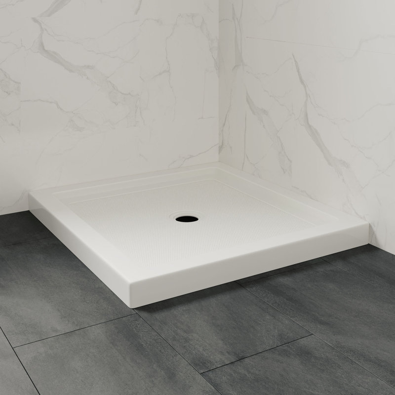 OVE Decors 32" x 32" Square Shower Base Pan, White Acrylic, Center Drain, Reversible Design
