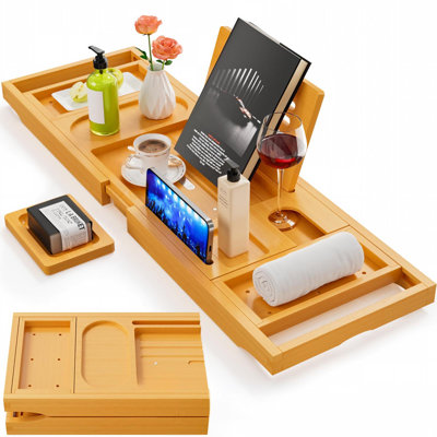 Premium Bathtub Tray Caddy, Expandable Bath Tray, Unique House Warming Gifts, New Home, Anniversary and Wedding Gifts for Couple, Bridal Shower Gift for Women
