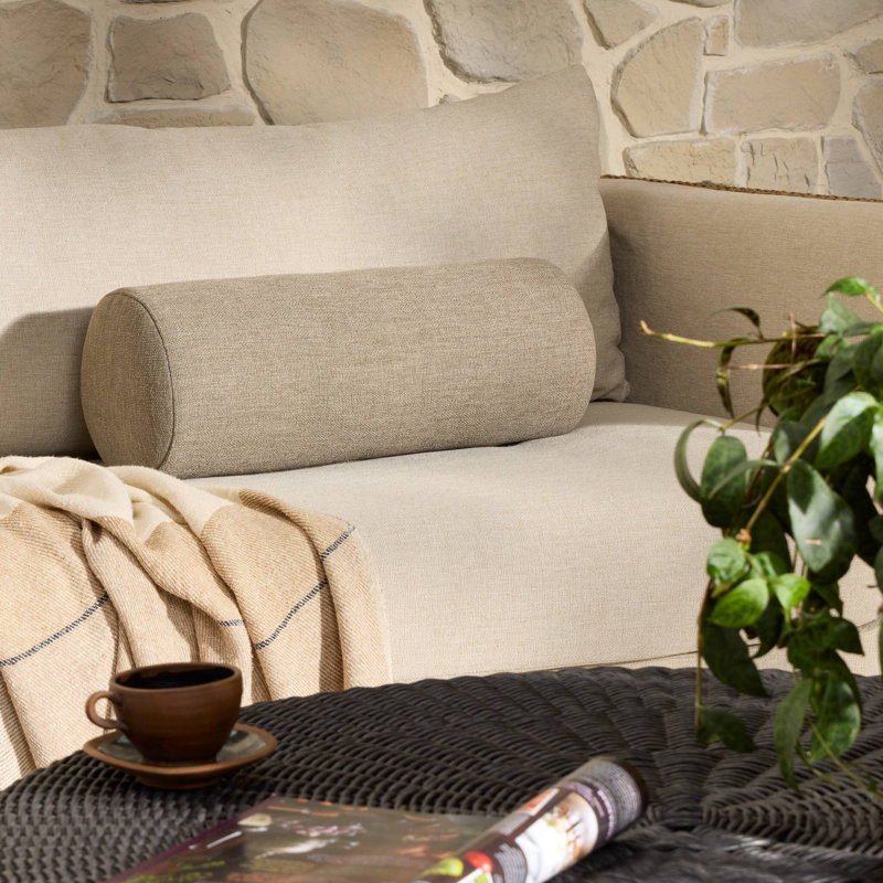 Townes Outdoor Bolster Pillow-Alessi Linen-20"x8", Alessi Fawn