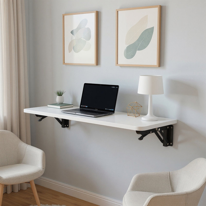 Metal Base Floating Desk, 3cm H x 75cm W x 24cm D, White