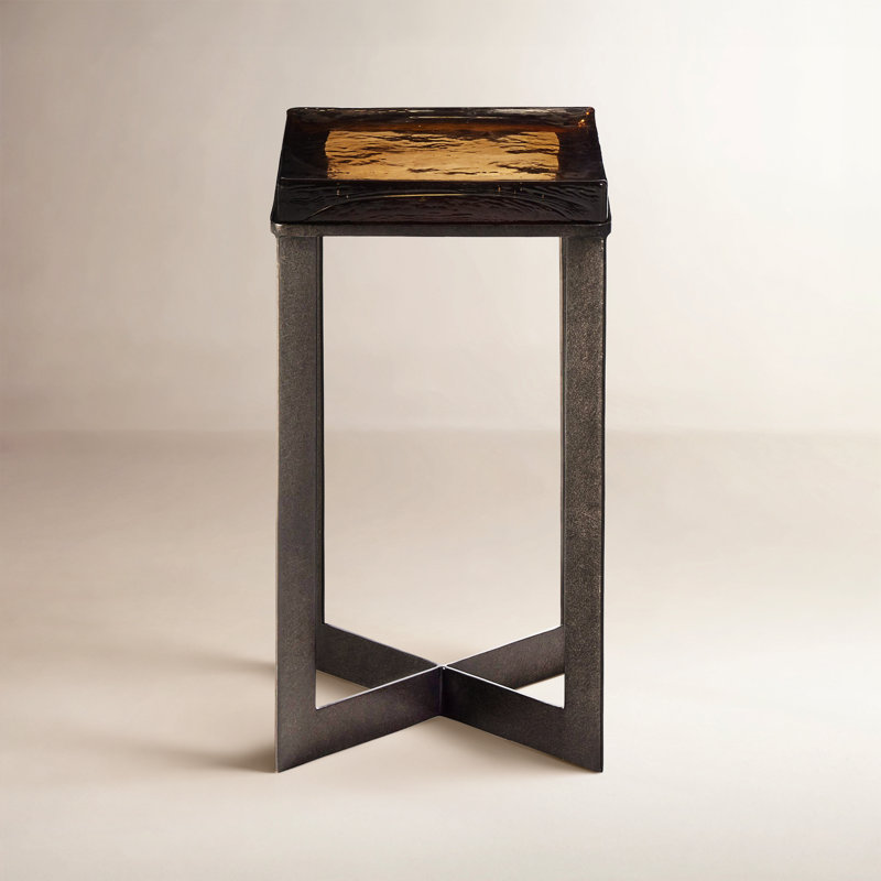 Alexzis Cast Glass End Table-Clear Cast Glass, Burnished Charcoal, Cast Glass