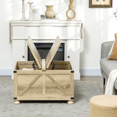 Square Storage Coffee Table - Lift Top Design For Living Area, Oak Room With Storage, , Hinged Top, Hidden Space, Wooden Build,