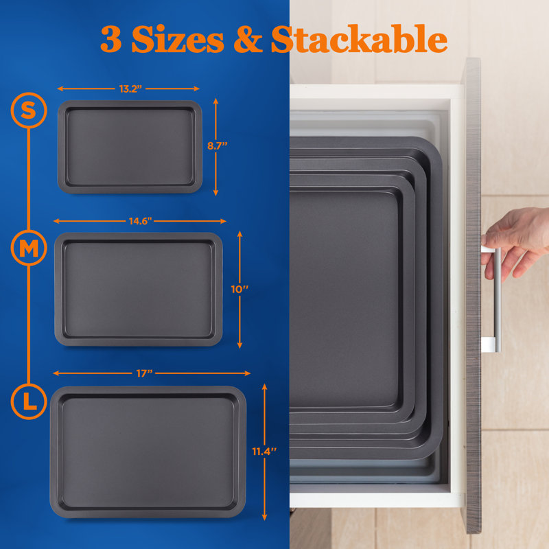 NutriChef Non-Stick Aluminum 3 Piece Baking Sheet Set