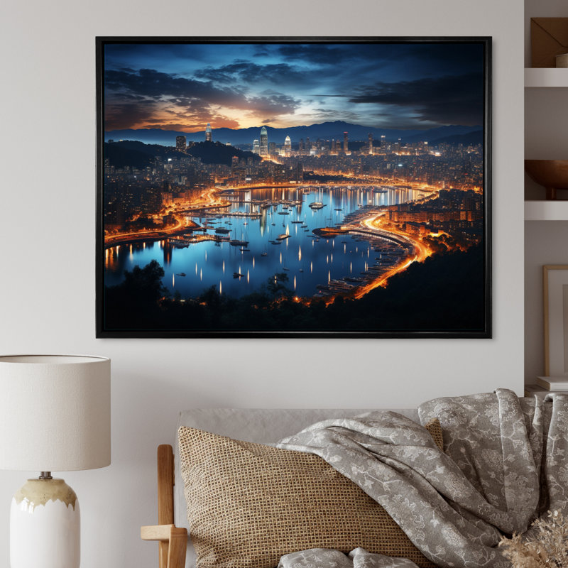 «Barcelona Beautiful Cityscape I», reproduction, Cadre flottant noir, H 12 po x l 20 po x P 1 po