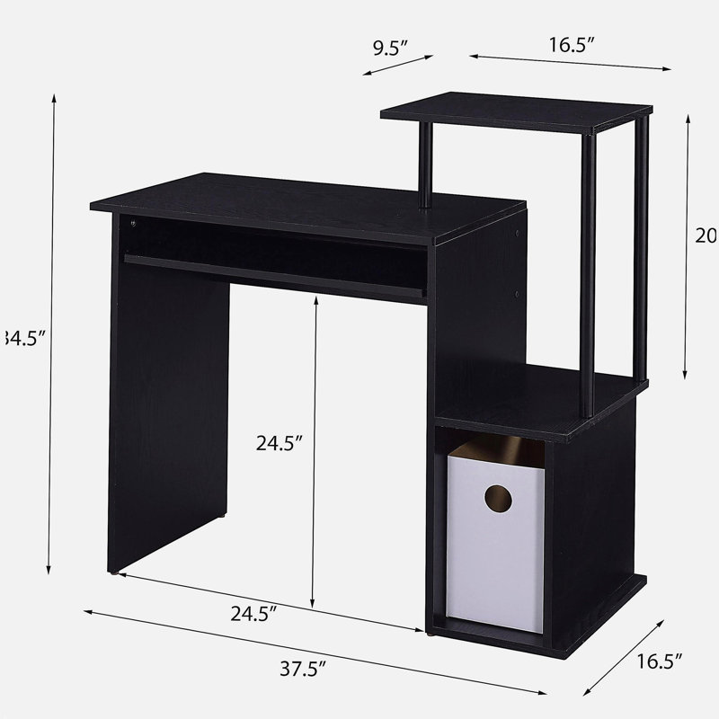 Bureau d'ordinateur noir avec plateau à clavier et tablettes ouvertes, Noir