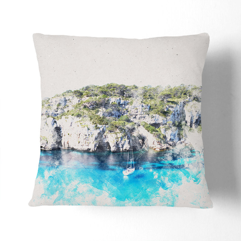 Sailing Boat in Formentera Spain Cushion with Filling, Black, 55cm H x 55cm W x 20cm D