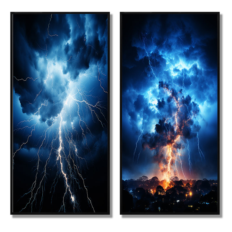 «Lightning Electrifiant Moment» 2 pièces, Cadre noir, H 32 po x l 32 po