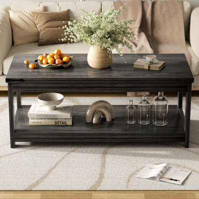  43.3” Sturdy Coffee Table with Storage Shelf