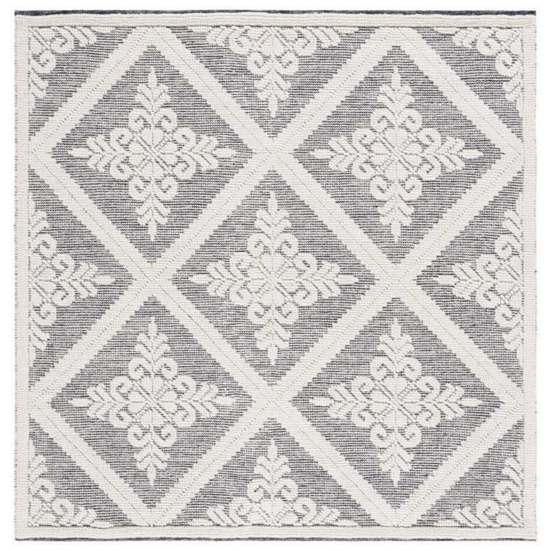 Vermont Hand Woven Wool Damask Rug, Square 6'